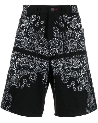 Philipp Plein Paisley-print Denim Bermuda Shorts - Black