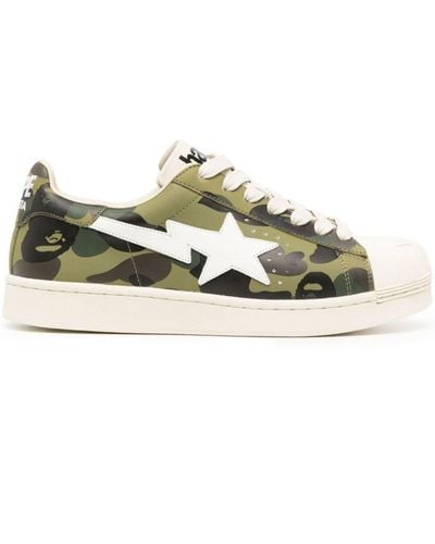 A Bathing Ape Skull Sta 1st Leather Trainers - Green
