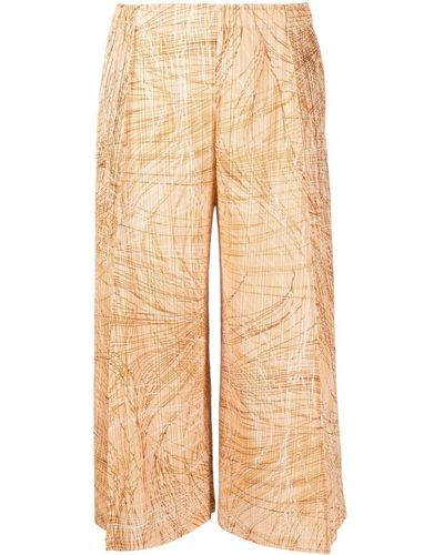 Pleats Please Issey Miyake Abstract-pattern Pleated Cropped Trousers - Natural