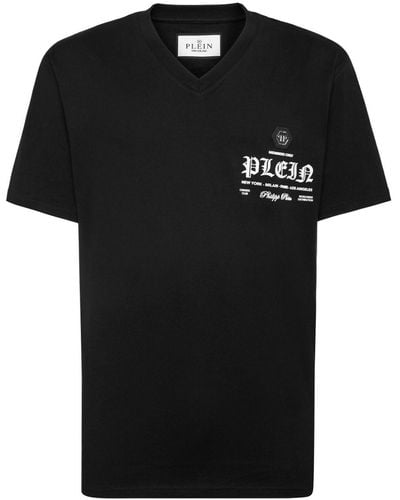 Philipp Plein ロゴ Vネック Tシャツ - ブラック