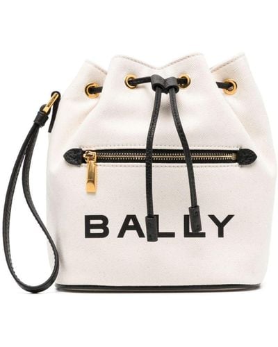 Bally Bar Canvas Bucket Bag - White