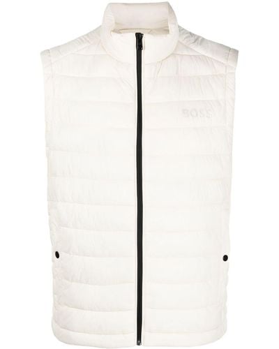 BOSS Logo-print Quilted Gilet - White