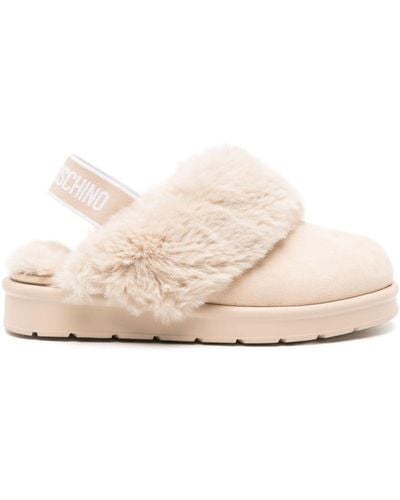 Love Moschino Logo-print Suede Slippers - Natural
