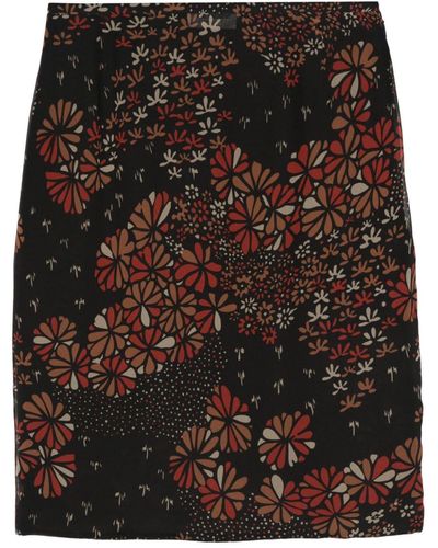 Saint Laurent Floral-print Silk Midi Skirt - ブラック