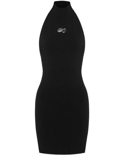 Moschino Jeans Appliquéd Halterneck Ribbed Dress - Black