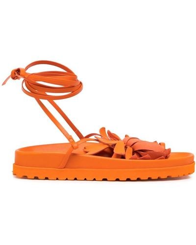 Silvia Tcherassi Idania Floral-appliqué Leather Sandals - Orange