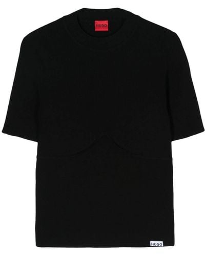 HUGO T-shirt en maille à empiècements - Noir