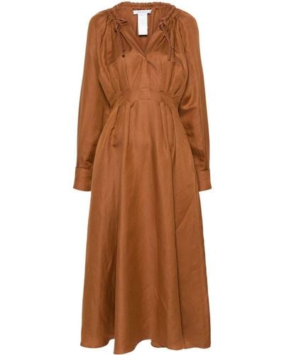 Max Mara Rust Pleated Detailing Midi Dress - Brown