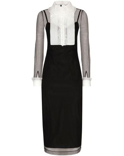 Dolce & Gabbana Ruffled Bib-collar Midi Dress - Black
