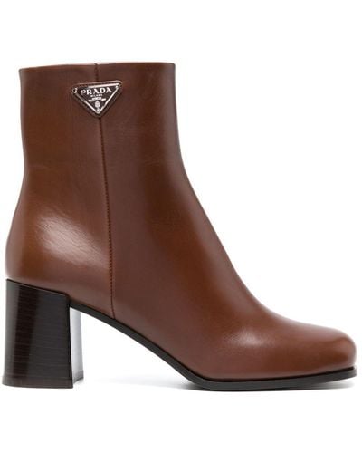 Prada Triangle-logo Leather Boots - Brown