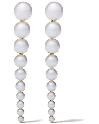 Tasaki 18kt Yellow Gold M/g Sliced Freshwater Pearl Earrings - White