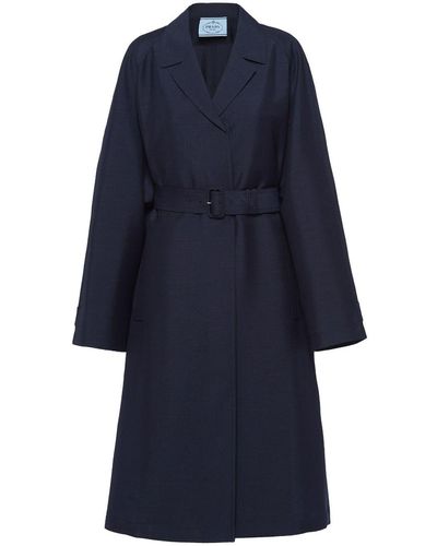 Prada Single-breasted Belted Mohair Coat - Blue
