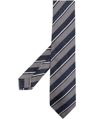 Kiton Diagonal Stripe Silk Tie - Blue