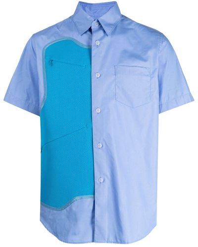 Fumito Ganryu Mesh-panel Short-sleeve Shirt - Blue
