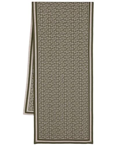 Balmain Monogram Wool Scarf - Grey