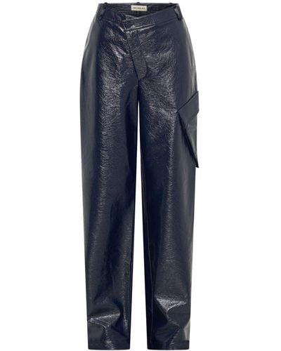 Nicholas Genevieve Asymmetric Faux-leather Trousers - Blue