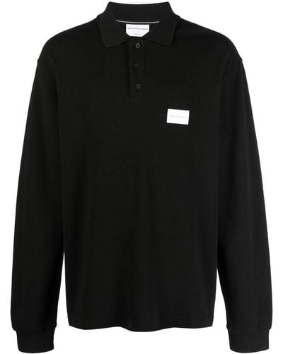 Calvin Klein Logo-patch Long-sleeve Polo Top - Black