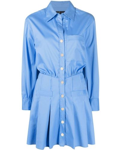 Maje Pleated-panel Shirt Minidress - Blue