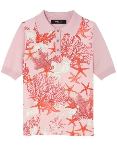 Versace Short-sleeved Sea-print Polo Shirt - Pink