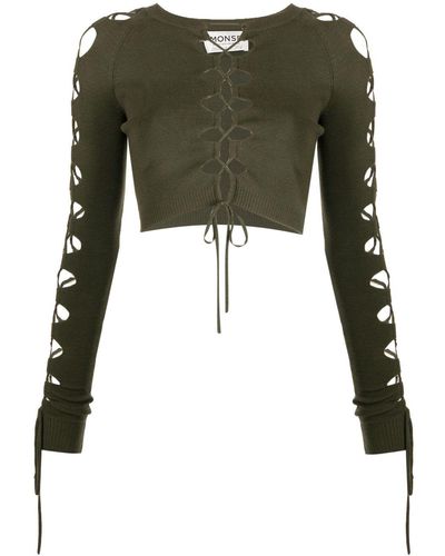 Monse Lace-up Detail Cropped Jumper - Green