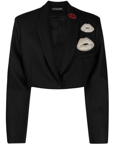 David Koma Blazer crop à ornements en cristal - Noir