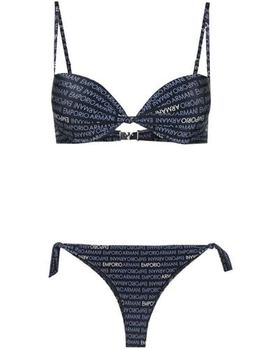 Emporio Armani Set de bikini con logo estampado - Azul