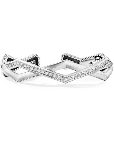 David Yurman Sterling Silver Stax Diamond Cuff Bracelet - White