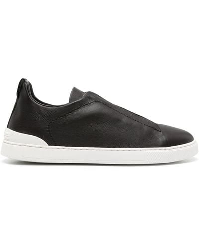 Zegna Elasticated-laces Leather Trainers - Black