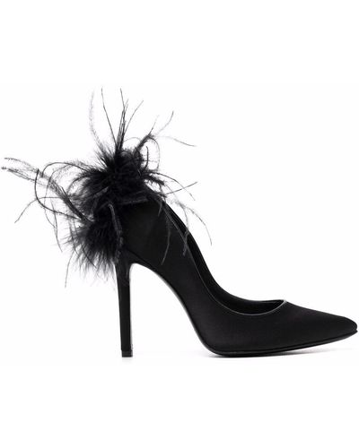 Styland Feather-detail Silk Satin Court Shoes - Black
