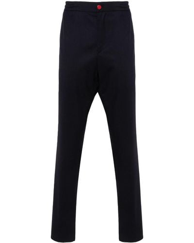 Kiton Logo-patch Cotton Tapered Trousers - Blue
