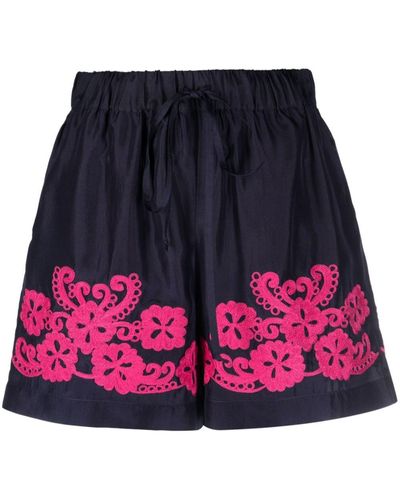 P.A.R.O.S.H. Floral-embroidered Silk Mini Shorts - Blue