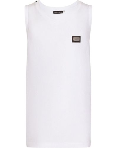 Dolce & Gabbana Trägershirt mit Logo-Schild - Weiß