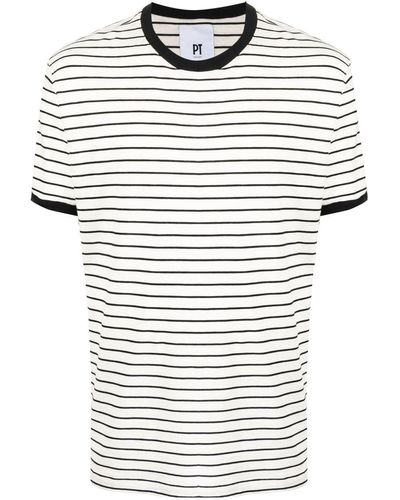 PT Torino T-shirt rayé à manches courtes - Blanc