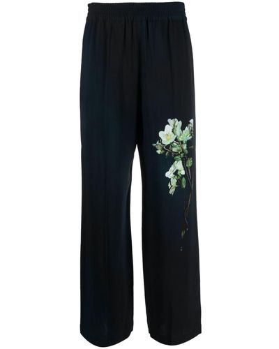 Victoria Beckham Floral-print Wide-leg Trousers - Blue