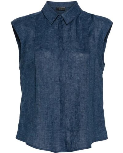 Emporio Armani Pleat-detailing Chambray Shirt - Blue