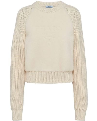 Prada Crew-neck Alpaca-blend Sweater - Natural