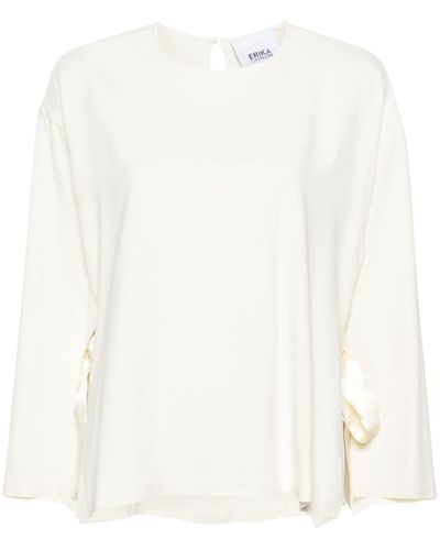 Erika Cavallini Semi Couture Bluse mit offenen weiten Ärmeln - Weiß