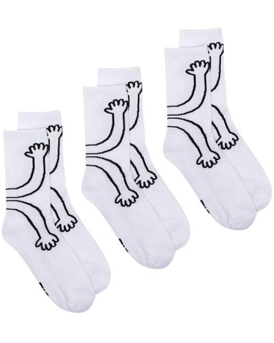 Natasha Zinko Hands-print Three-pack Socks - White