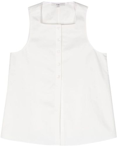 Tibi Square-neck Twill Top - White