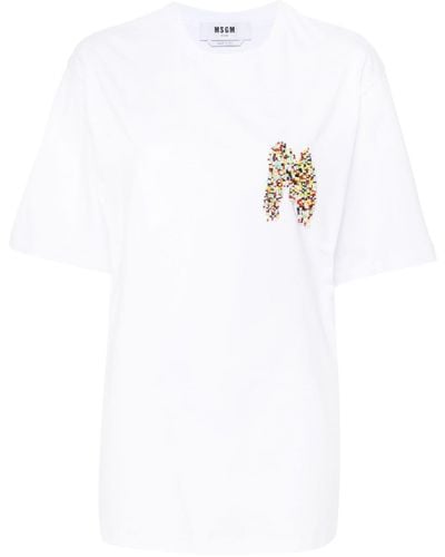 MSGM T-Shirt mit Perlen-Logo - Weiß