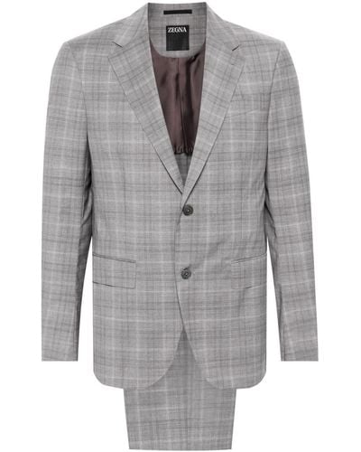 Zegna Checked Single-breasted Suit - Gray