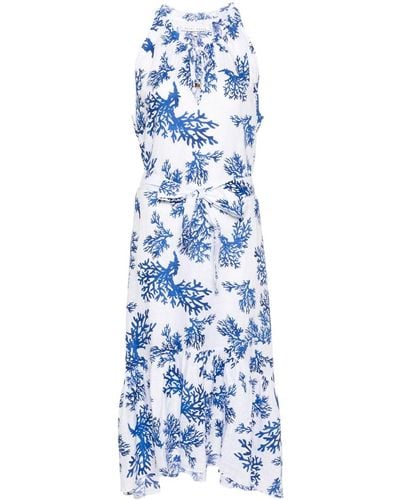 Heidi Klein Coral-print Linen Midi Dress - Blue
