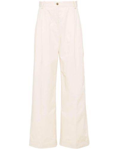 Maison Kitsuné Logo-embroidered Pleated Straight Trousers - White