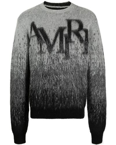 Amiri Black Intarsia-knit Logo Sweater - Men's - Alpaca/nylon/mohair - Grey