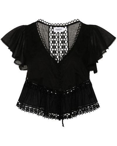 Charo Ruiz Floral-lace Flared Blouse - Black