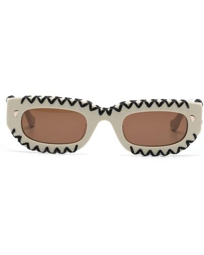 Nanushka Whipstitch-detailing Rectangle-frame Sunglasses - Natural