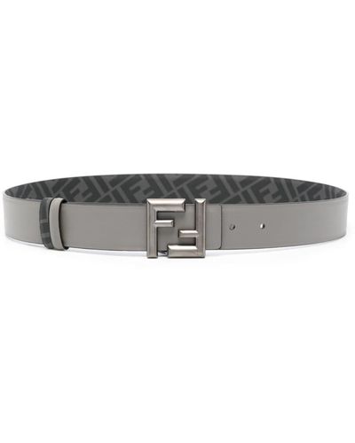 Fendi Ff Logo-buckle Leather Belt - Gray