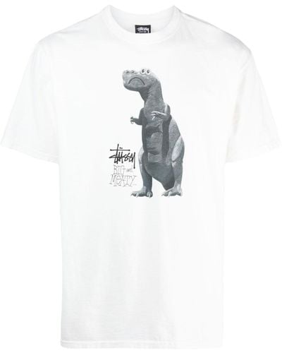 Stussy Dinosaur-print Crew-neck T-shirt - White