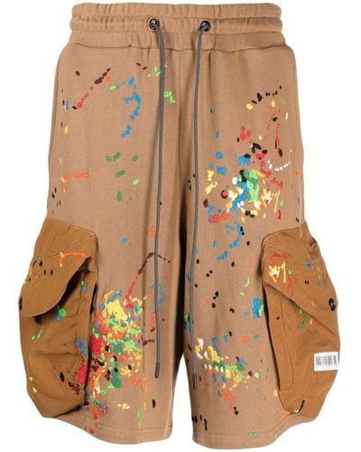 Mostly Heard Rarely Seen Paint-embroidered Cargo Shorts - Brown