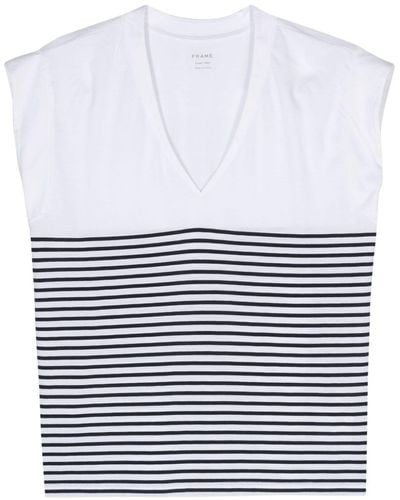 FRAME Striped Cotton T-shirt - Wit
